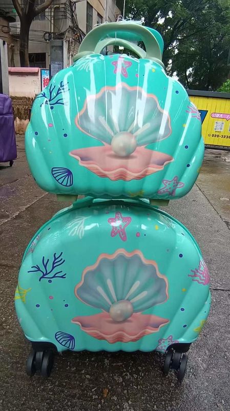 Scatola di bagagli per bambini cartone animato Conchiglia Scatola di carrello per bambini Universal Ruota Scatola di bagagli Sacchetto con borsa