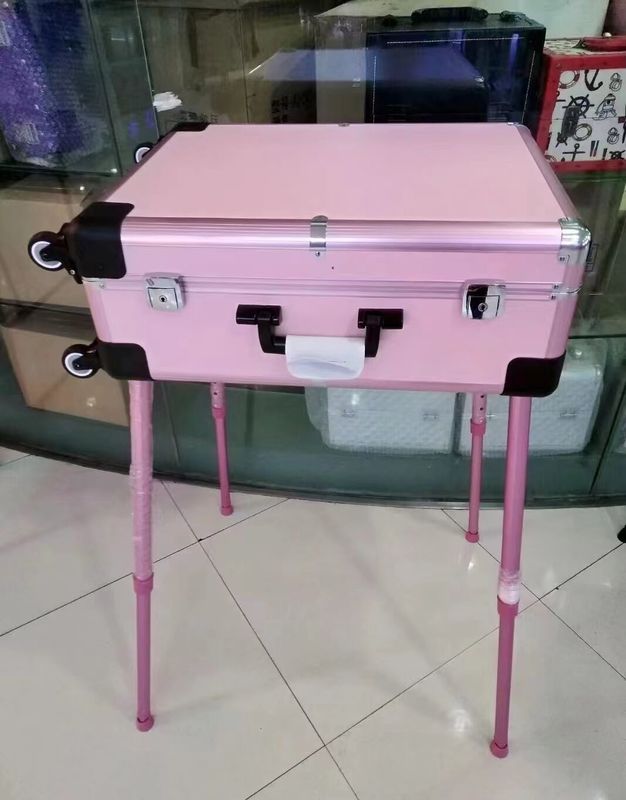 Cassa trucco regolabile gambe a scaffale maletina pesante specchietto a luce a led cosmetici ruotanti 4 ruote carrello cassa trucco