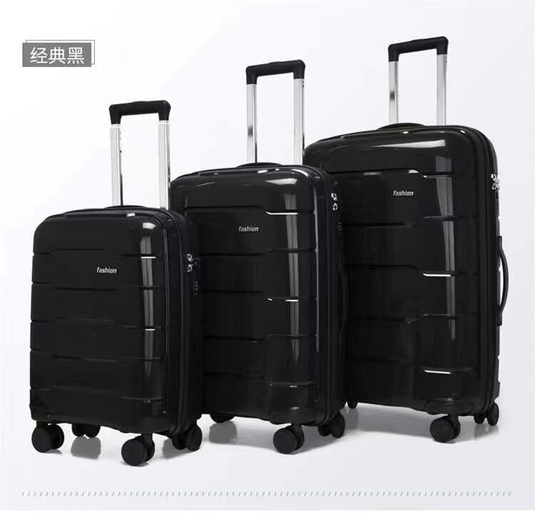 Materiale PP a prova d'esplosione Ferrovia a cerniera Valiga 20 24 28 Valiga a tre pezzi Universal Wheel Password Boarding Trolley Box