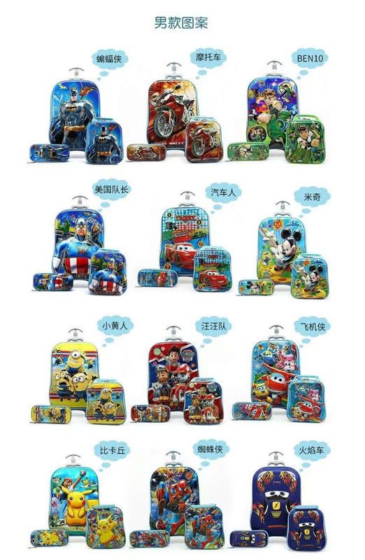 Farfalla Sirena Dinosauro Astronauta Eva Bambino Sacchetto scolastico Set Tre D Trolley 3 in 1 Cartone animato Bambini Zaino